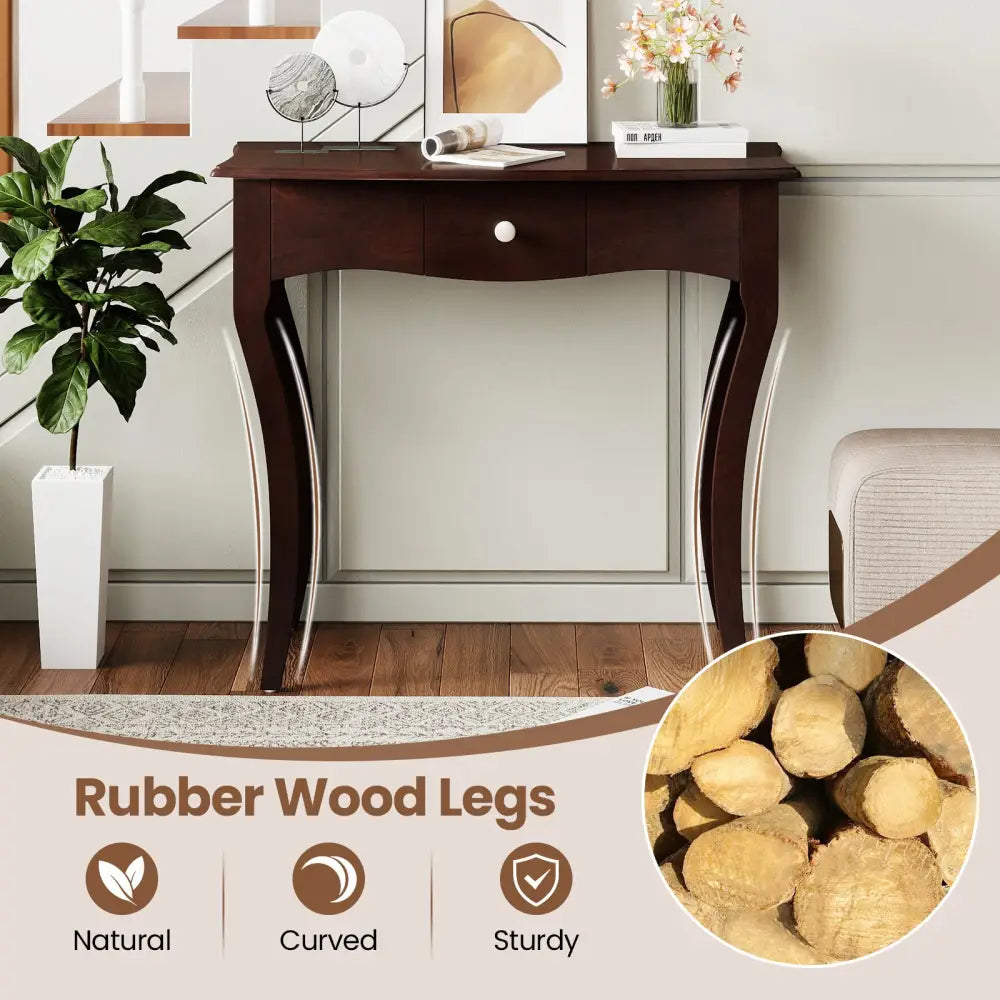 Console Table with Drawer and Solid Wood Frame-Espresso - Espresso - Console Tables