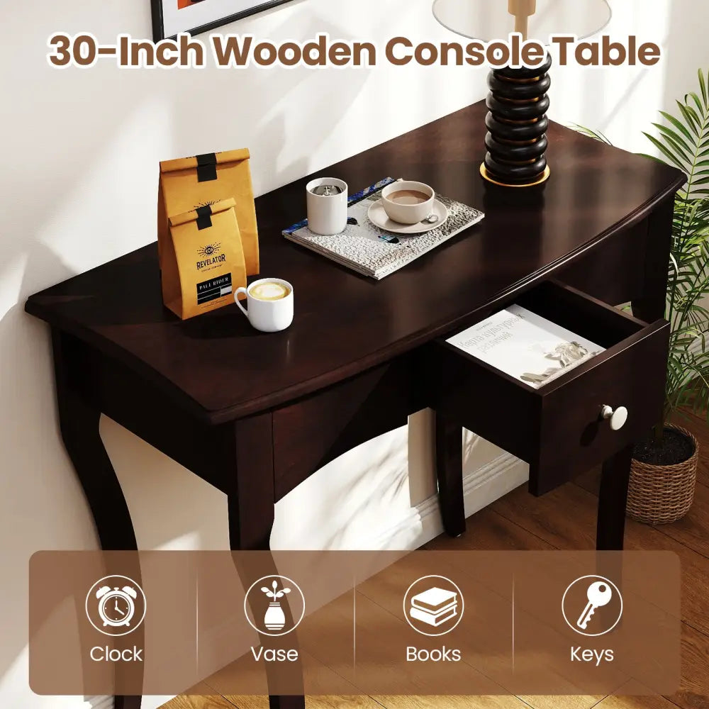 Console Table with Drawer and Solid Wood Frame-Espresso - Espresso - Console Tables