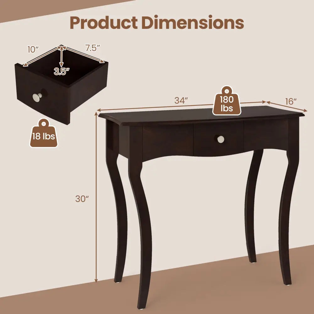 Console Table with Drawer and Solid Wood Frame-Espresso - Espresso - Console Tables