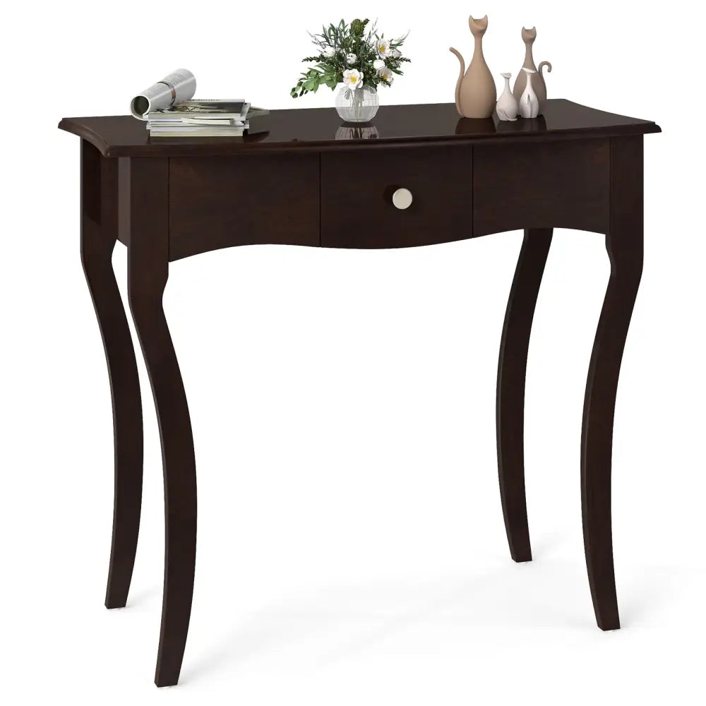 Console Table with Drawer and Solid Wood Frame-Espresso - Espresso - Console Tables