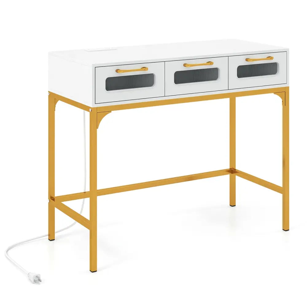 Console Table with LED Lighting and Charging Station for Living Room and Hallway-White - White - Console Tables