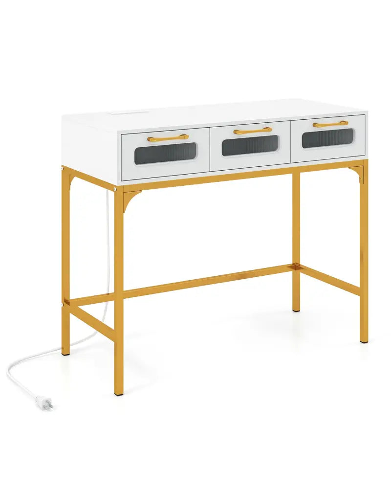 Console Table with LED Lighting and Charging Station for Living Room and Hallway-White - White - Console Tables