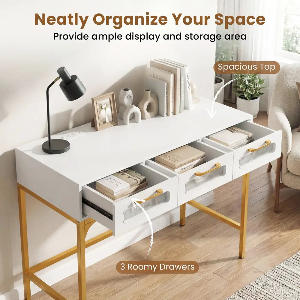 Console Table with LED Lighting and Charging Station for Living Room and Hallway-White - White - Console Tables