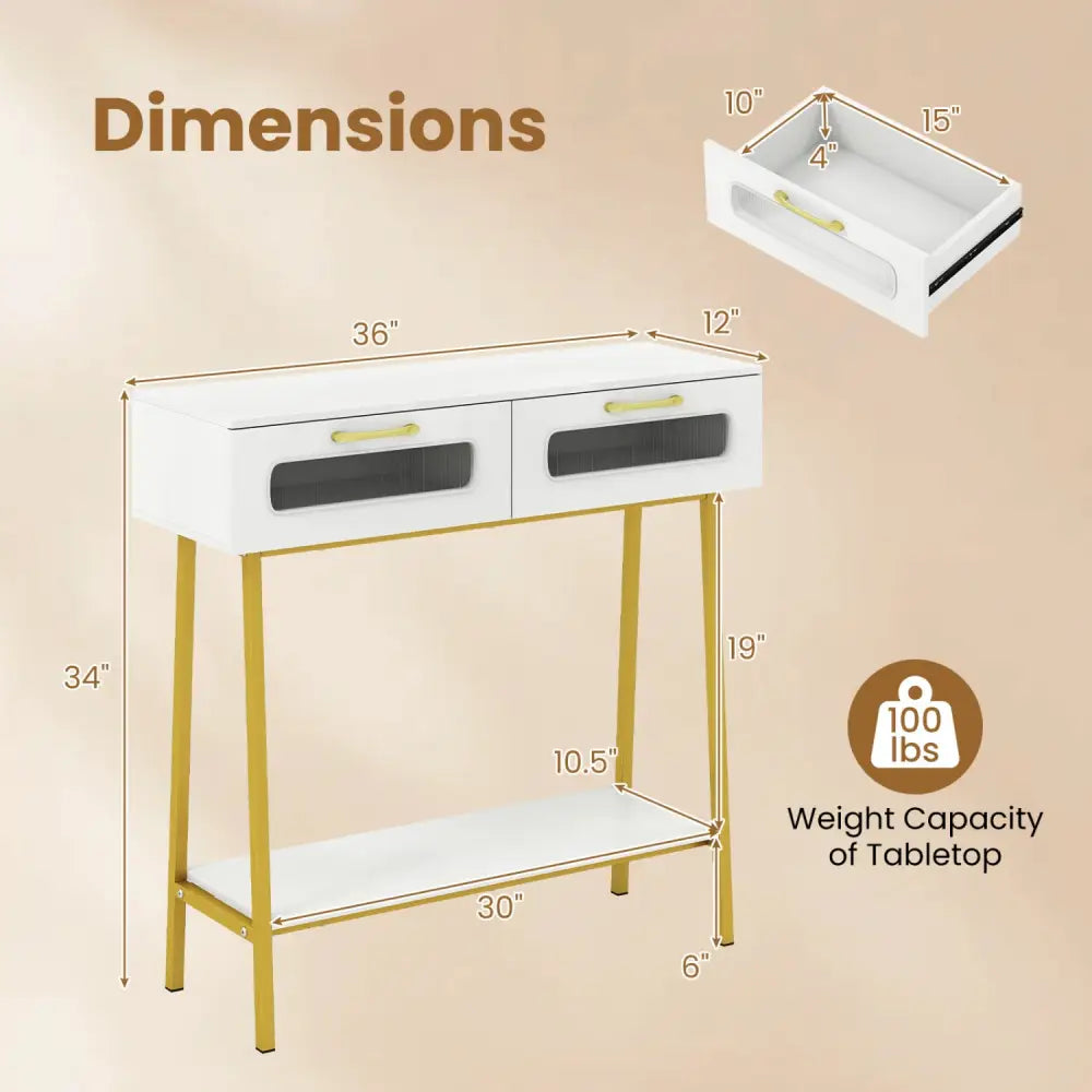 Console Table with LED Lights and Open Shelf for Hallway Entrance-White - White - Console Tables