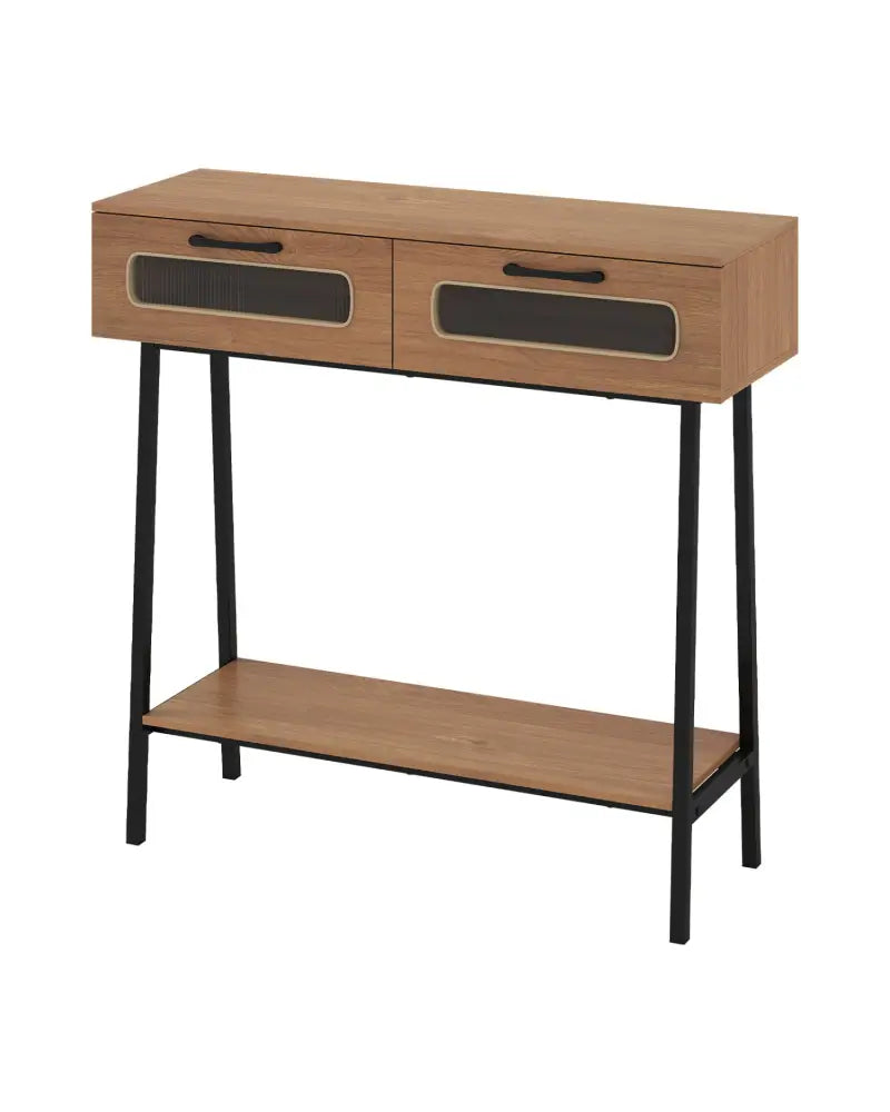Console Table with LED Lights and Open Shelf for Hallway Entrance-Natural - Natural - Console Tables