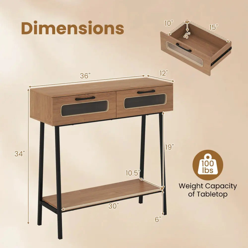 Console Table with LED Lights and Open Shelf for Hallway Entrance-Natural - Natural - Console Tables