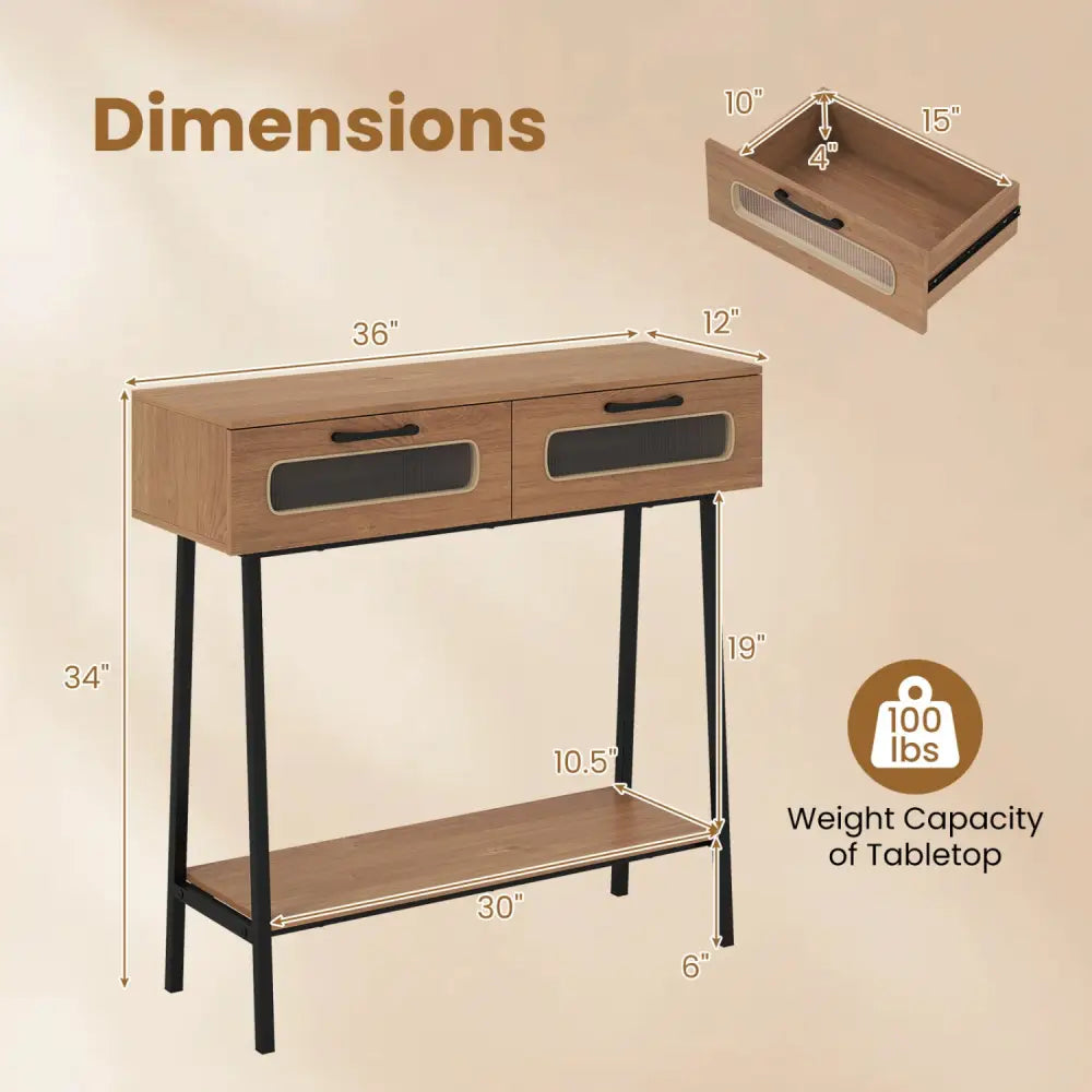 Console Table with LED Lights and Open Shelf for Hallway Entrance-Natural - Natural - Console Tables