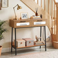 Console Table with LED Lights and Open Shelf for Hallway Entrance-Natural - Natural - Console Tables