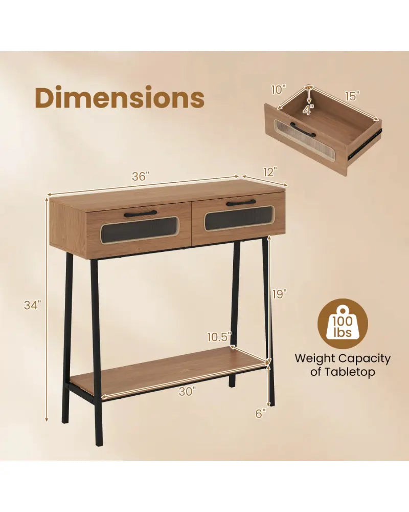 Console Table with LED Lights and Open Shelf for Hallway Entrance-Natural - Natural - Console Tables