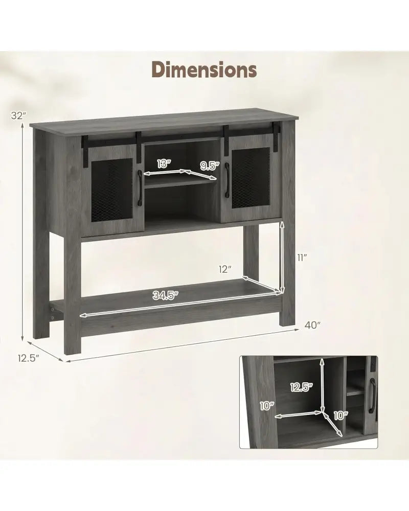 Console Table with Sliding Barn Doors and Storage Cabinets-Gray - Gray - Console Tables