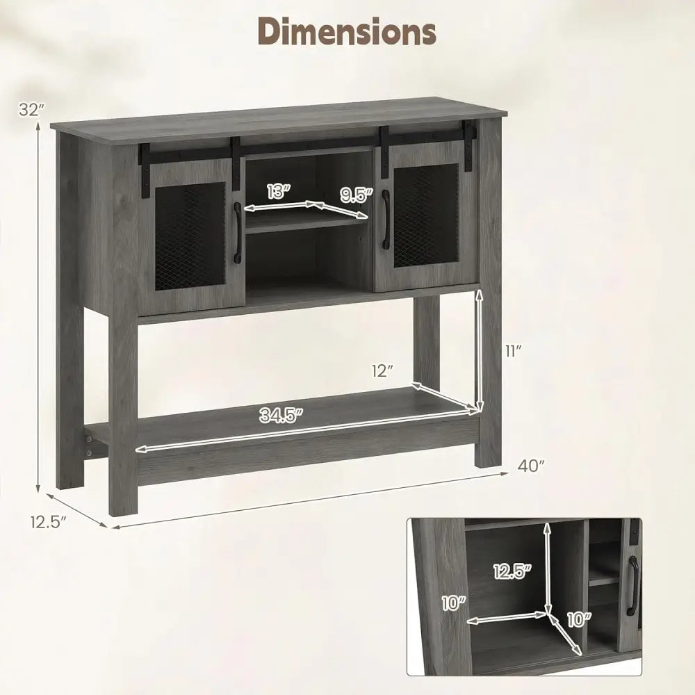 Console Table with Sliding Barn Doors and Storage Cabinets-Gray - Gray - Console Tables