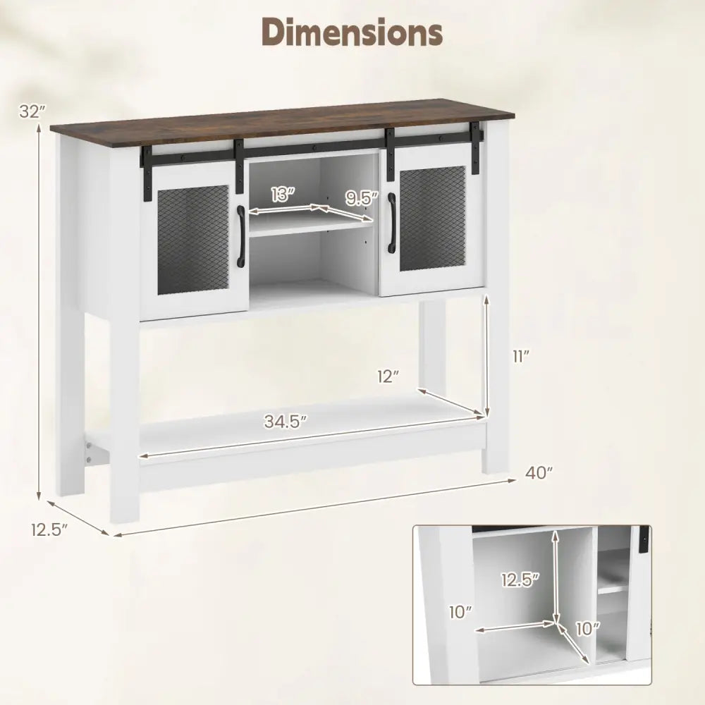 Console Table with Sliding Barn Doors and Storage Cabinets-Rustic Brown - Rustic Brown - Console Tables