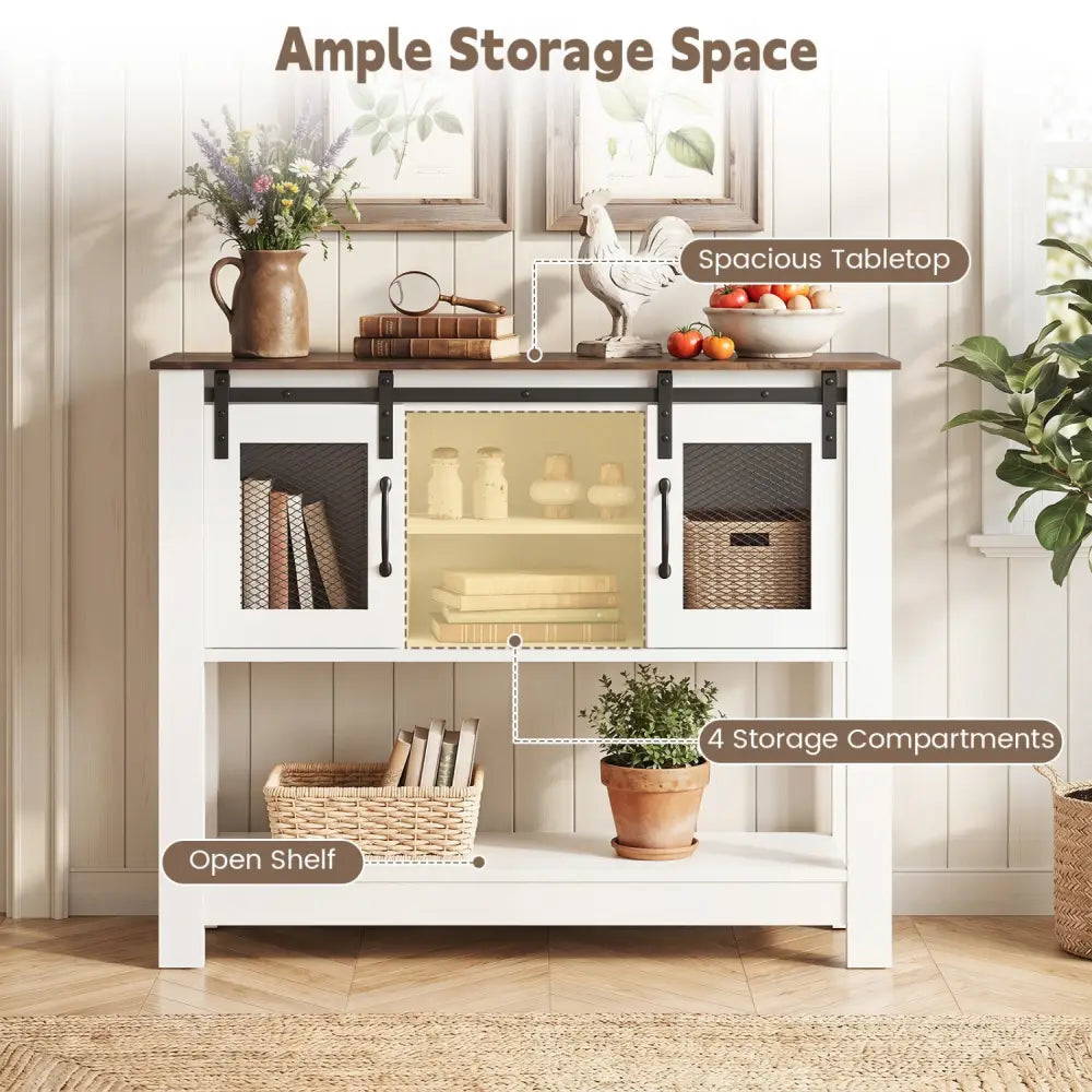Console Table with Sliding Barn Doors and Storage Cabinets-Rustic Brown - Rustic Brown - Console Tables