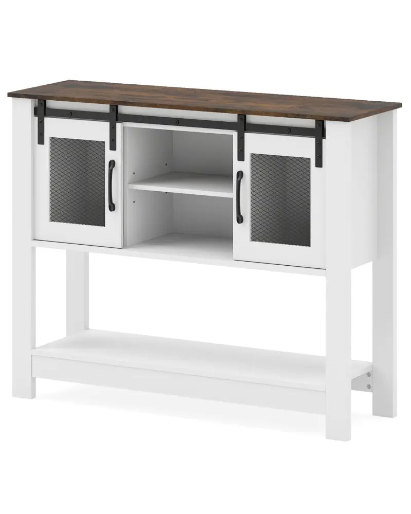 Console Table with Sliding Barn Doors and Storage Cabinets-Rustic Brown - Rustic Brown - Console Tables
