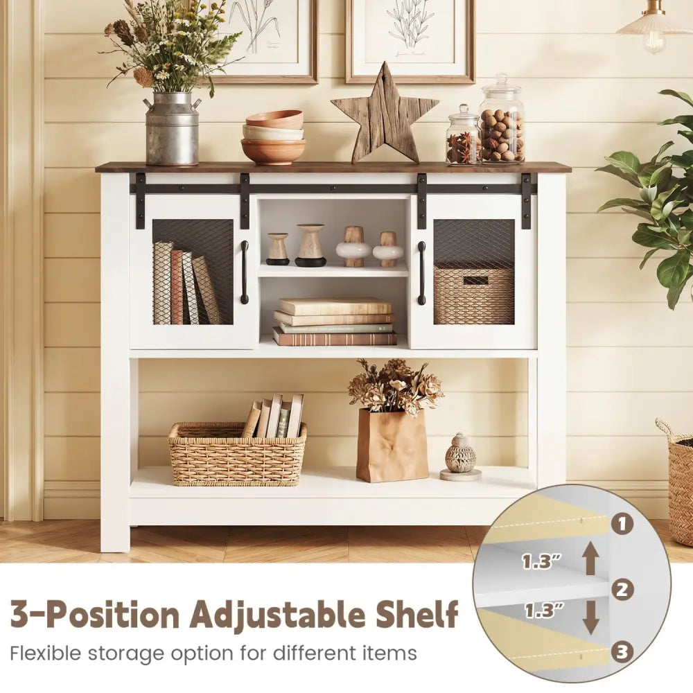 Console Table with Sliding Barn Doors and Storage Cabinets-Rustic Brown - Rustic Brown - Console Tables