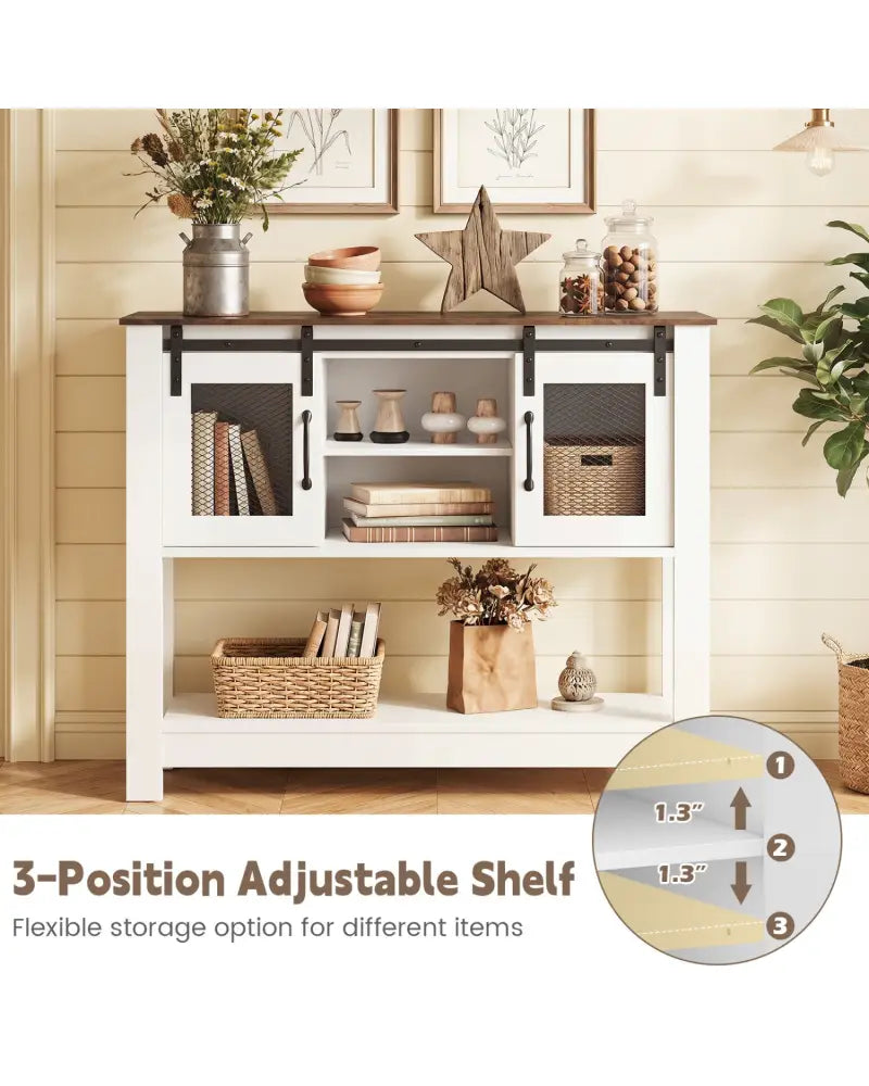 Console Table with Sliding Barn Doors and Storage Cabinets-Rustic Brown - Rustic Brown - Console Tables