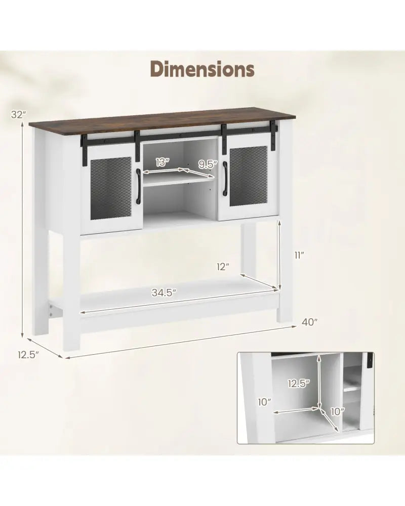 Console Table with Sliding Barn Doors and Storage Cabinets-Rustic Brown - Rustic Brown - Console Tables