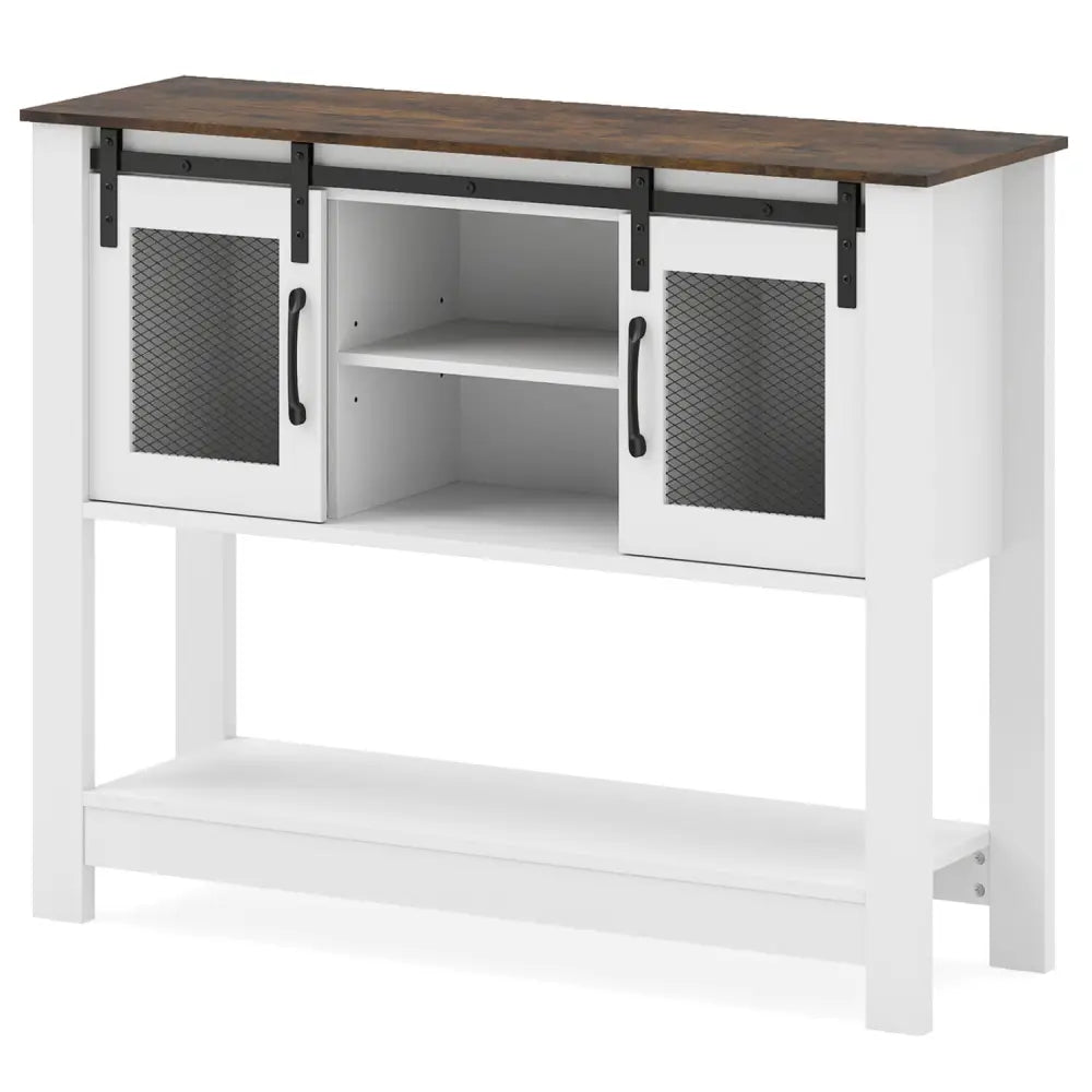 Console Table with Sliding Barn Doors and Storage Cabinets-Rustic Brown - Rustic Brown - Console Tables