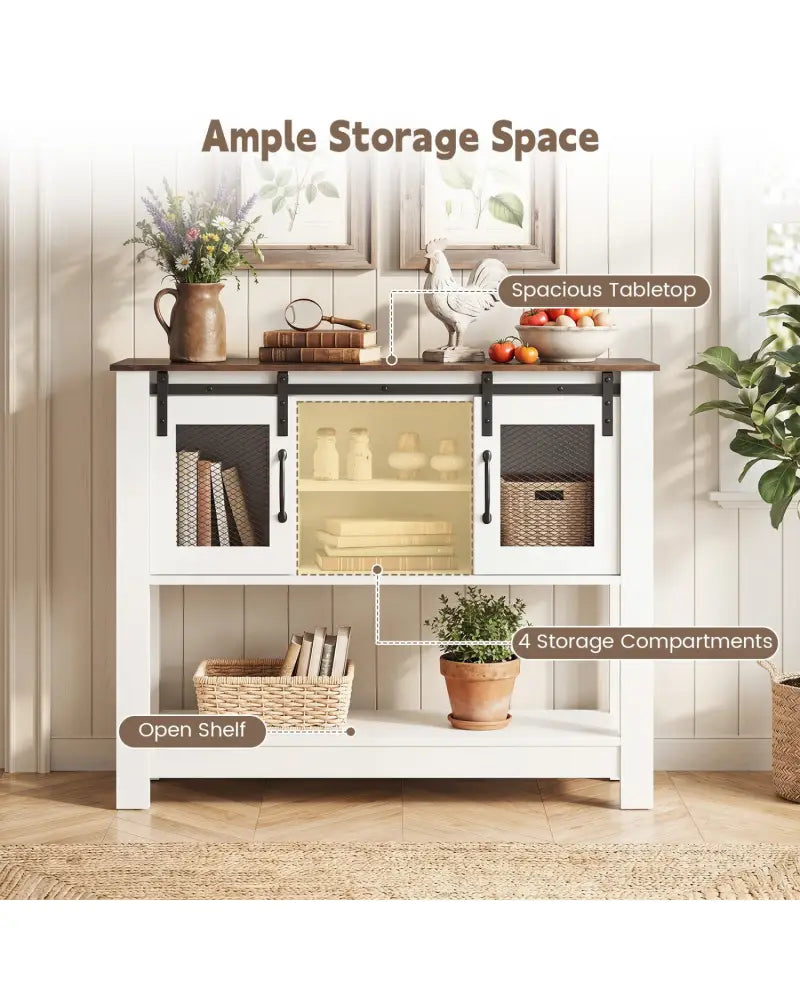 Console Table with Sliding Barn Doors and Storage Cabinets-Rustic Brown - Rustic Brown - Console Tables