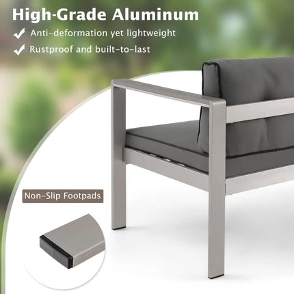 Contemporary 2-Person Sofa Chair with WPC Armrests for Balcony Backyard Porch - Gray - Outdoor Benches