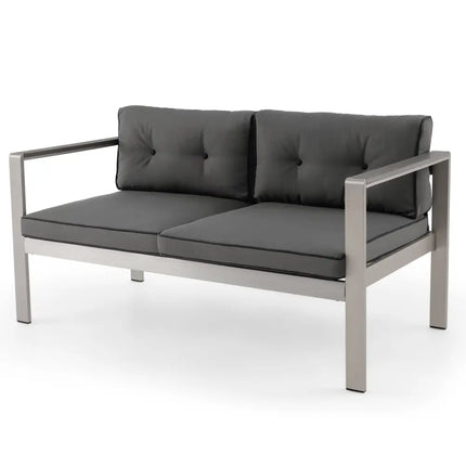 Contemporary 2-Person Sofa Chair with WPC Armrests for Balcony Backyard Porch - Gray - Outdoor Benches