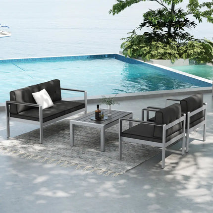 Contemporary 2-Person Sofa Chair with WPC Armrests for Balcony Backyard Porch - Gray - Outdoor Benches
