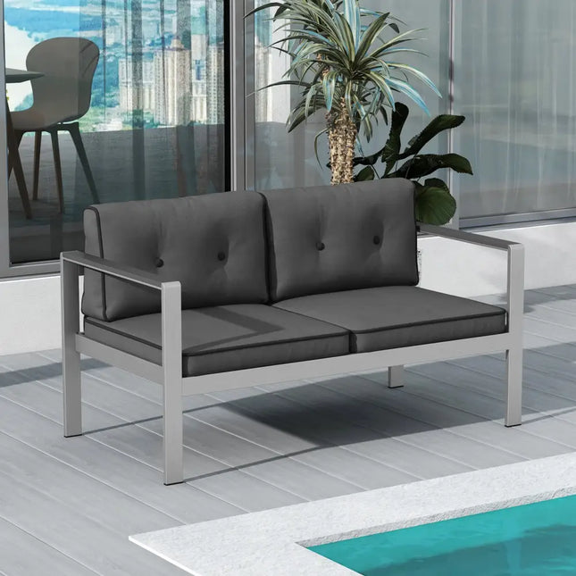 Contemporary 2-Person Sofa Chair with WPC Armrests for Balcony Backyard Porch - Gray - Outdoor Benches