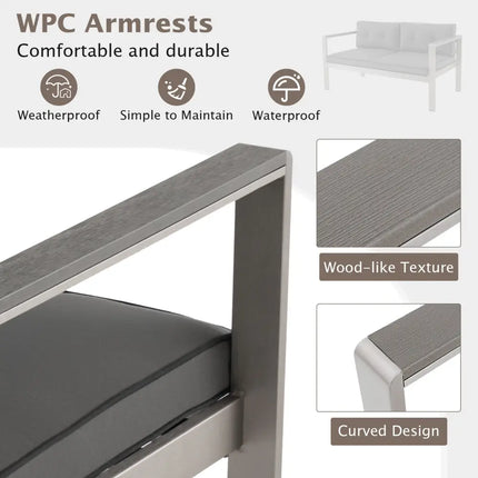 Contemporary 2-Person Sofa Chair with WPC Armrests for Balcony Backyard Porch - Gray - Outdoor Benches