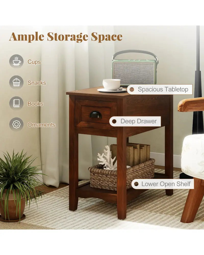 Contemporary Chair Side End Table Compact Table with Drawer Nightstand-Natural - Natural - End & Side Tables