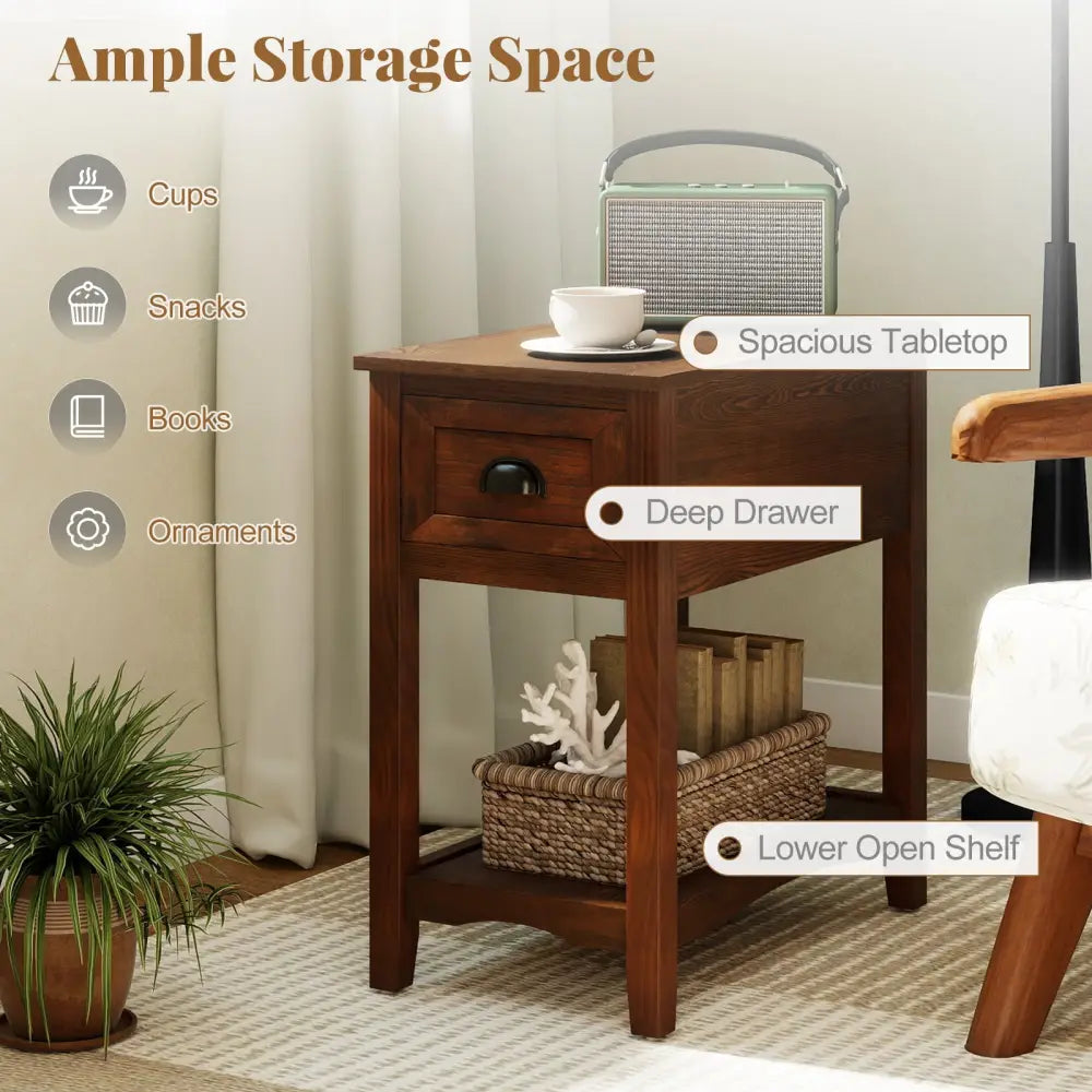 Contemporary Chair Side End Table Compact Table with Drawer Nightstand-Natural - Natural - End & Side Tables