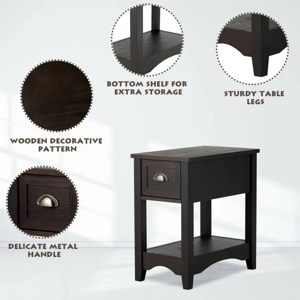 Contemporary Chair Side End Table Compact Table with Drawer Nightstand-Coffee - Brown - End & Side Tables