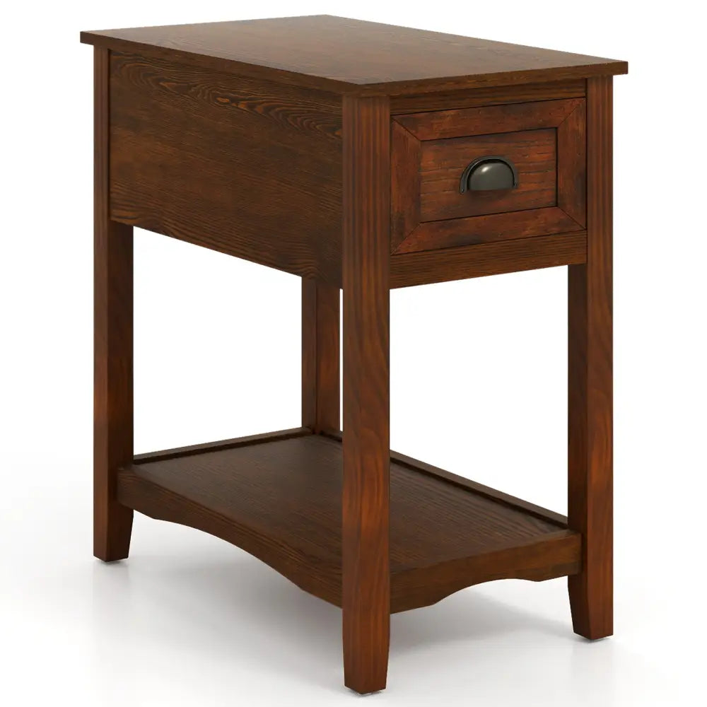 Contemporary Chair Side End Table Compact Table with Drawer Nightstand-Natural - Natural - End & Side Tables