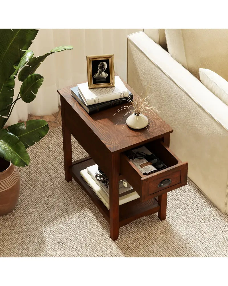 Contemporary Chair Side End Table Compact Table with Drawer Nightstand-Natural - Natural - End & Side Tables