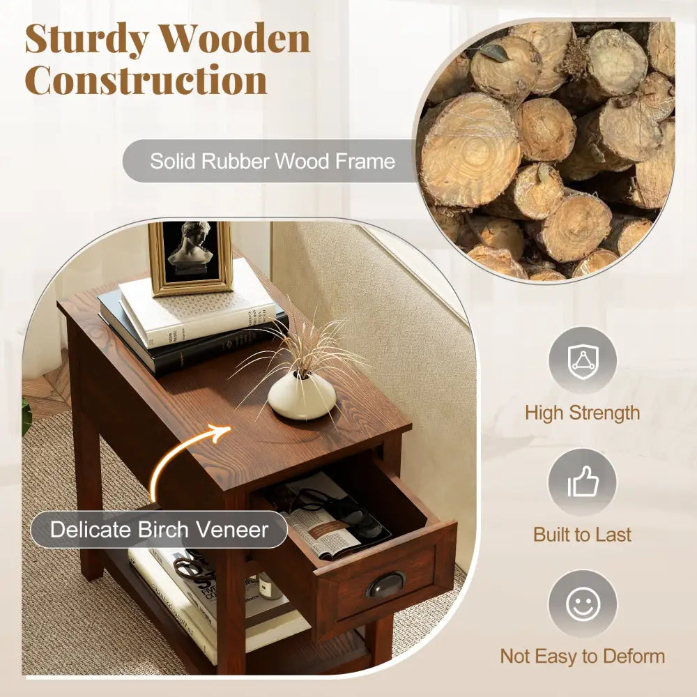 Contemporary Chair Side End Table Compact Table with Drawer Nightstand-Natural - Natural - End & Side Tables