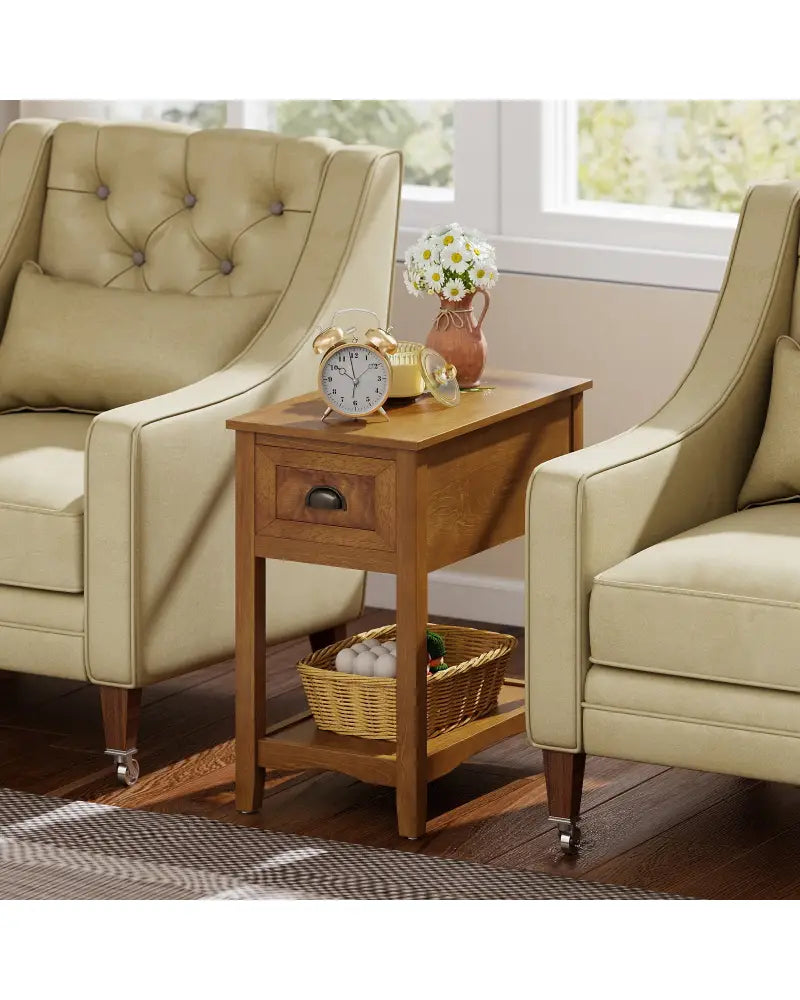 Contemporary Chair Side End Table Compact Table with Drawer Nightstand-Yellow - Yellow - End & Side Tables