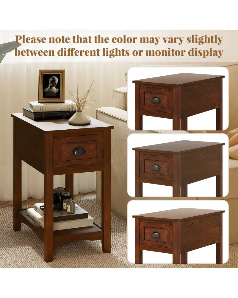Contemporary Chair Side End Table Compact Table with Drawer Nightstand-Natural - Natural - End & Side Tables