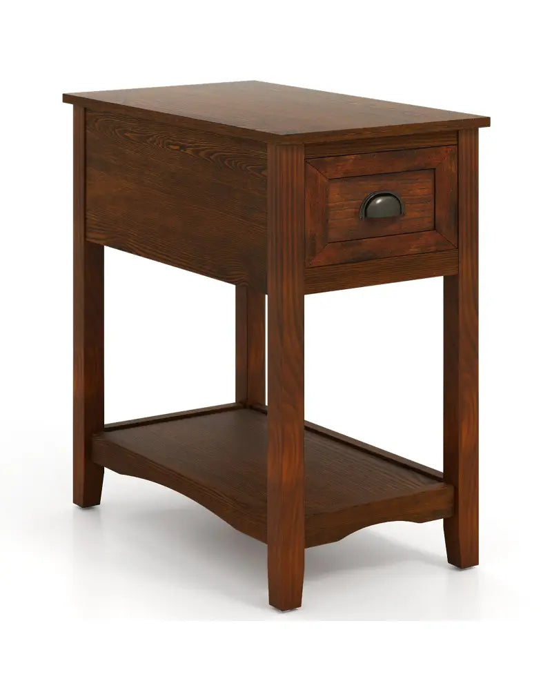 Contemporary Chair Side End Table Compact Table with Drawer Nightstand-Natural - Natural - End & Side Tables