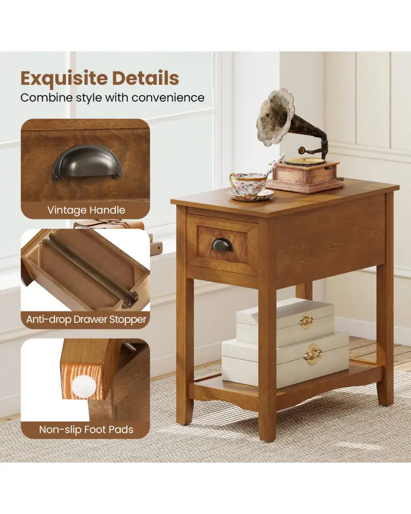 Contemporary Chair Side End Table Compact Table with Drawer Nightstand-Yellow - Yellow - End & Side Tables