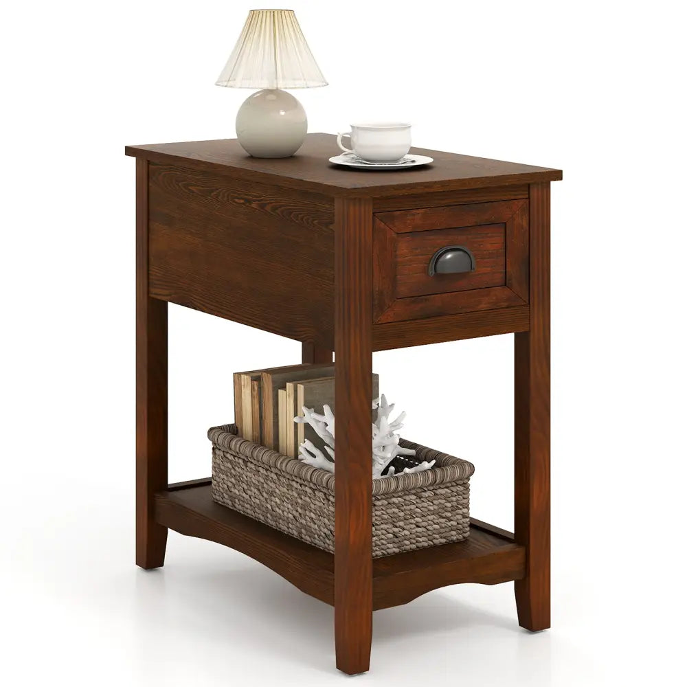 Contemporary Chair Side End Table Compact Table with Drawer Nightstand-Natural - Natural - End & Side Tables