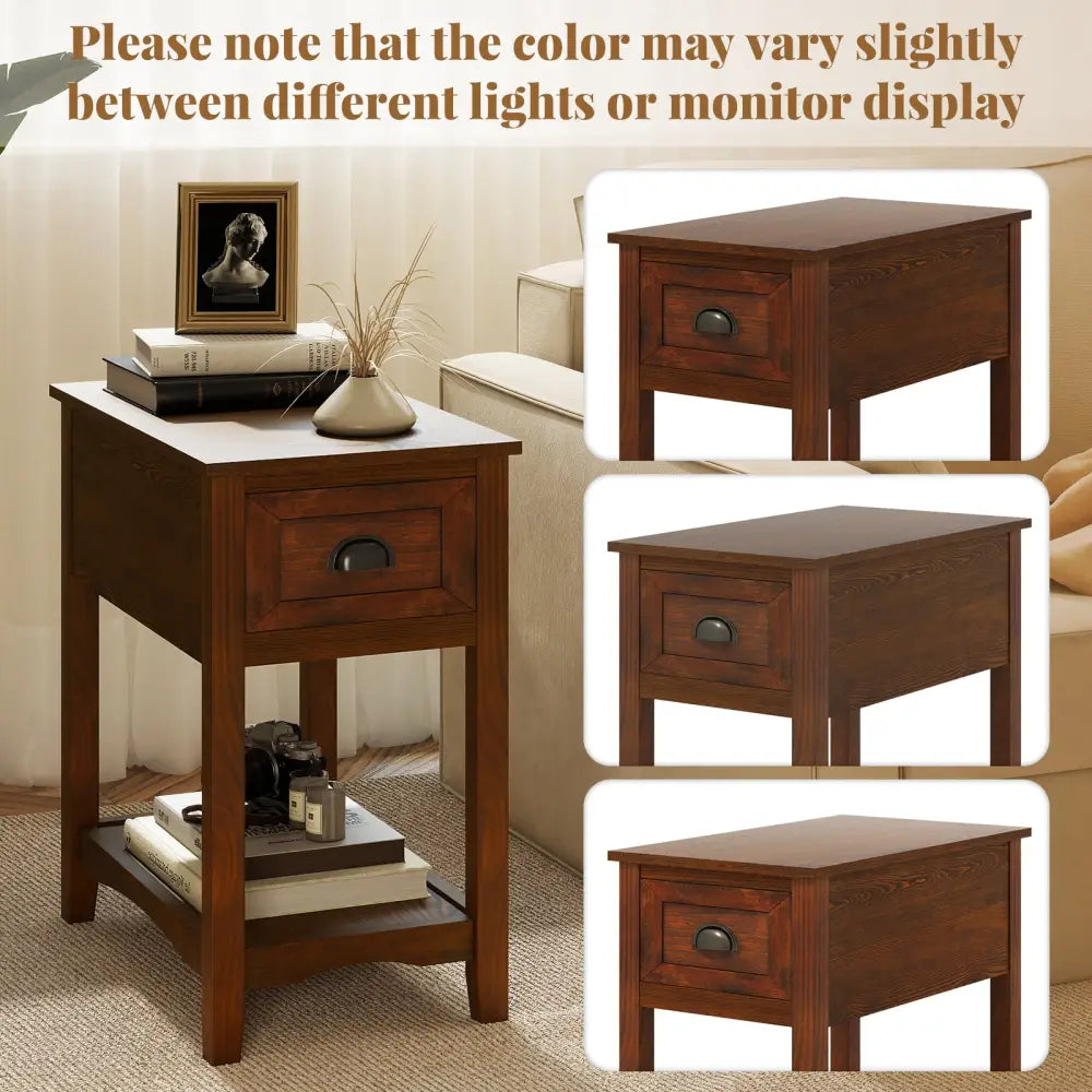 Contemporary Chair Side End Table Compact Table with Drawer Nightstand-Natural - Natural - End & Side Tables