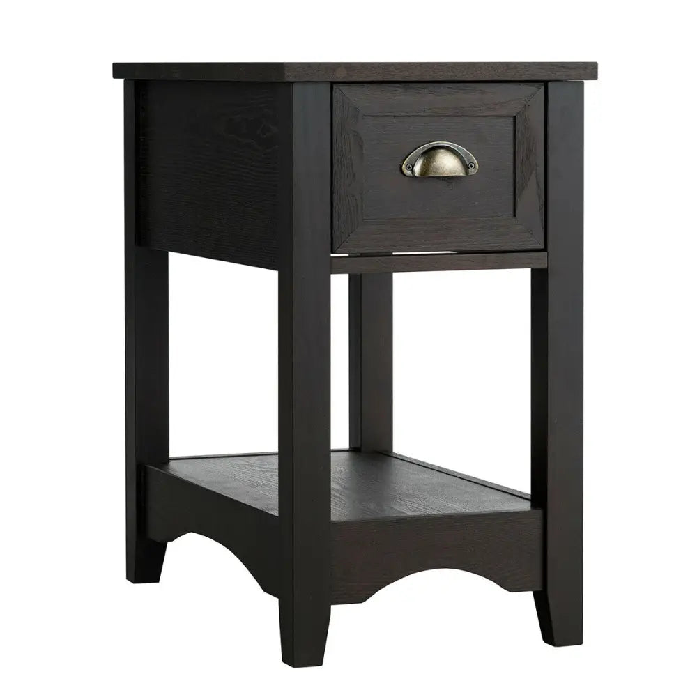 Contemporary Chair Side End Table Compact Table with Drawer Nightstand-Coffee - Brown - End & Side Tables