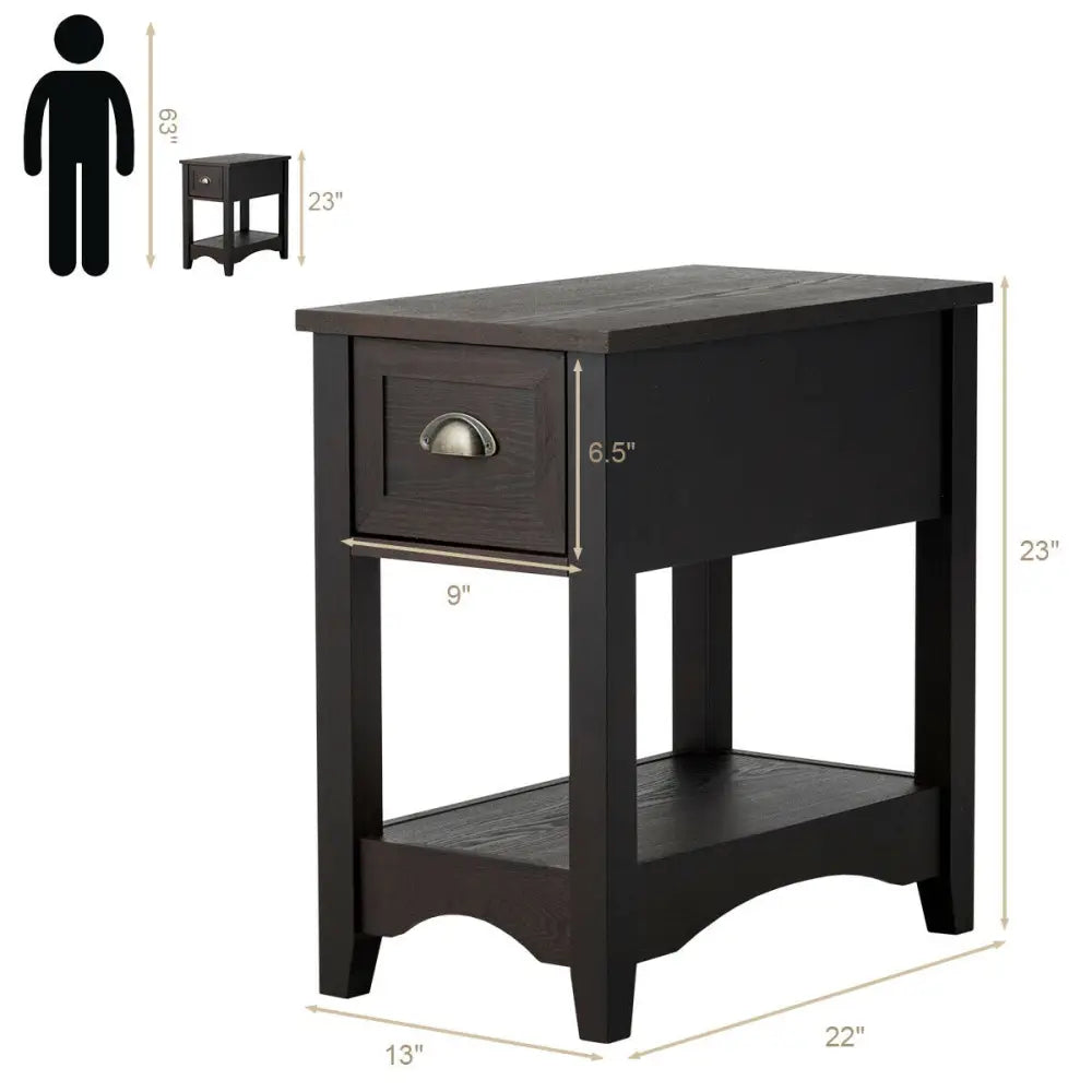 Contemporary Chair Side End Table Compact Table with Drawer Nightstand-Coffee - Brown - End & Side Tables