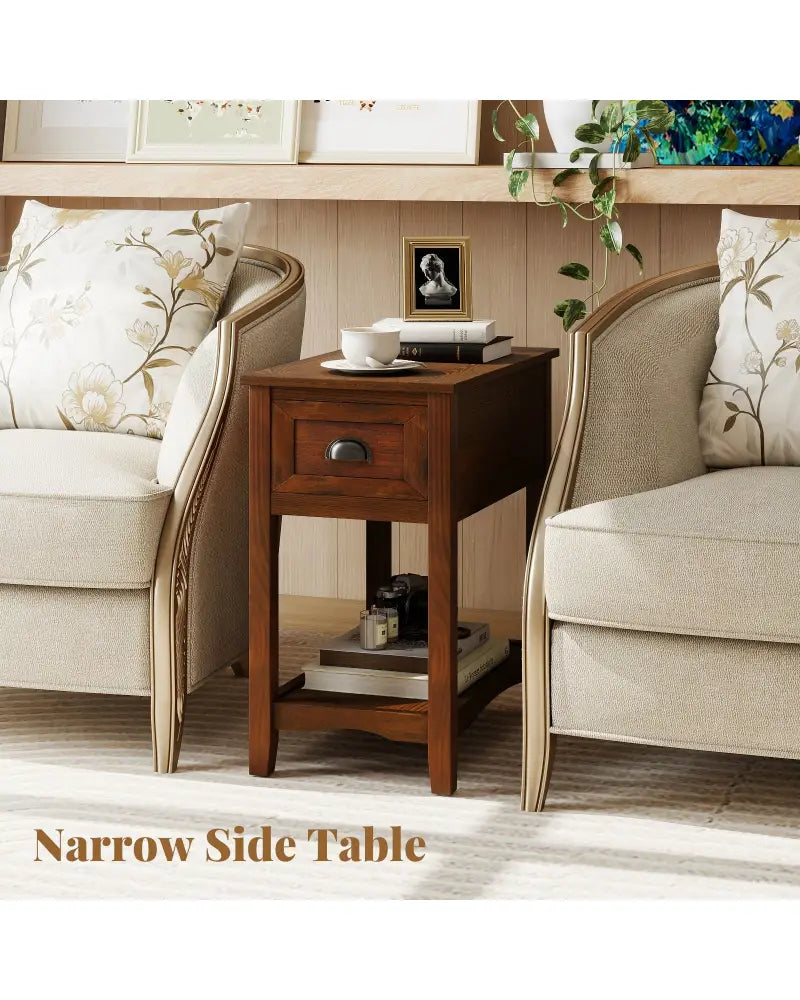 Contemporary Chair Side End Table Compact Table with Drawer Nightstand-Natural - Natural - End & Side Tables