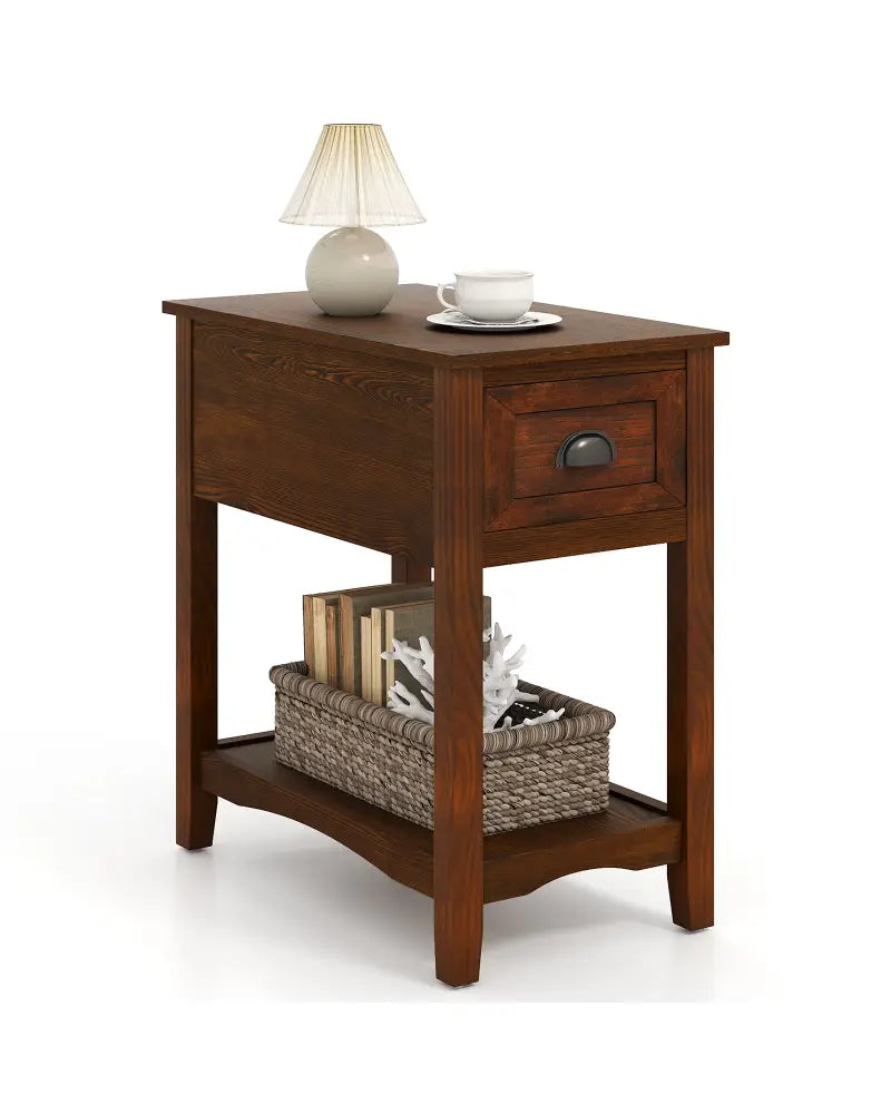 Contemporary Chair Side End Table Compact Table with Drawer Nightstand-Natural - Natural - End & Side Tables