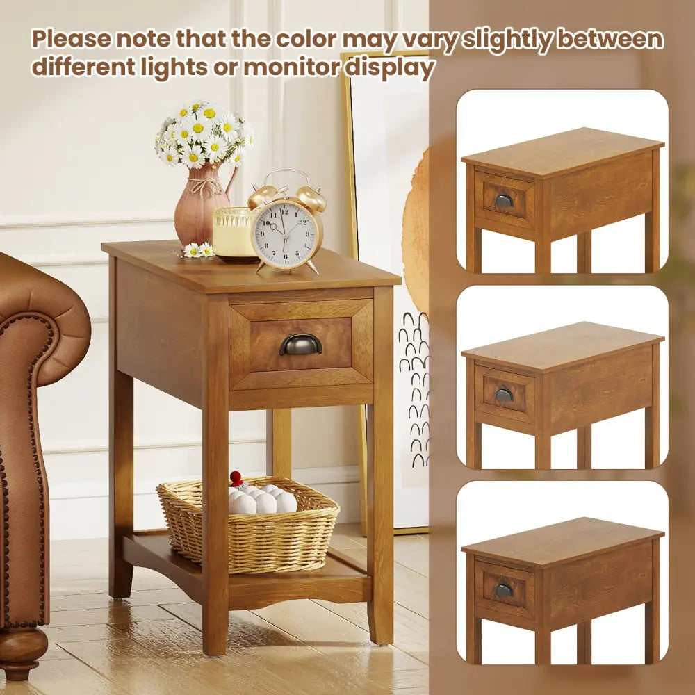 Contemporary Chair Side End Table Compact Table with Drawer Nightstand-Yellow - Yellow - End & Side Tables