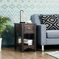 Contemporary Chair Side End Table Compact Table with Drawer Nightstand-Coffee - Brown - End & Side Tables