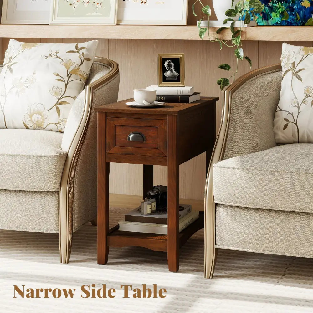 Contemporary Chair Side End Table Compact Table with Drawer Nightstand-Natural - Natural - End & Side Tables