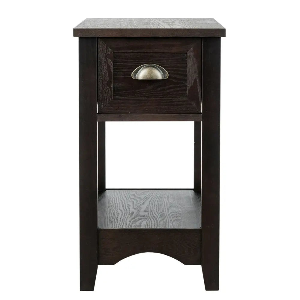 Contemporary Chair Side End Table Compact Table with Drawer Nightstand-Coffee - Brown - End & Side Tables