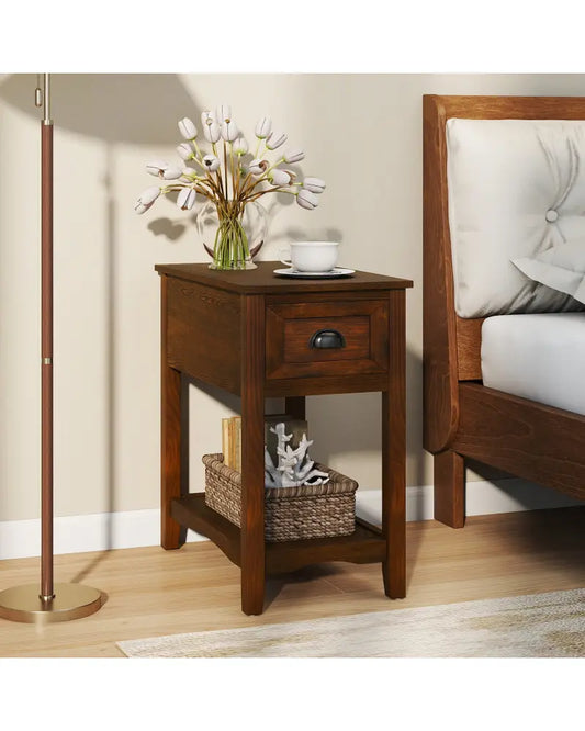 Contemporary Chair Side End Table Compact Table with Drawer Nightstand-Natural - Natural - End & Side Tables