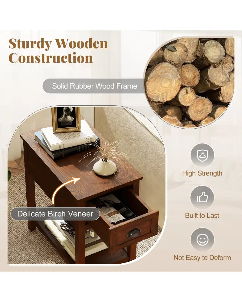 Contemporary Chair Side End Table Compact Table with Drawer Nightstand-Natural - Natural - End & Side Tables